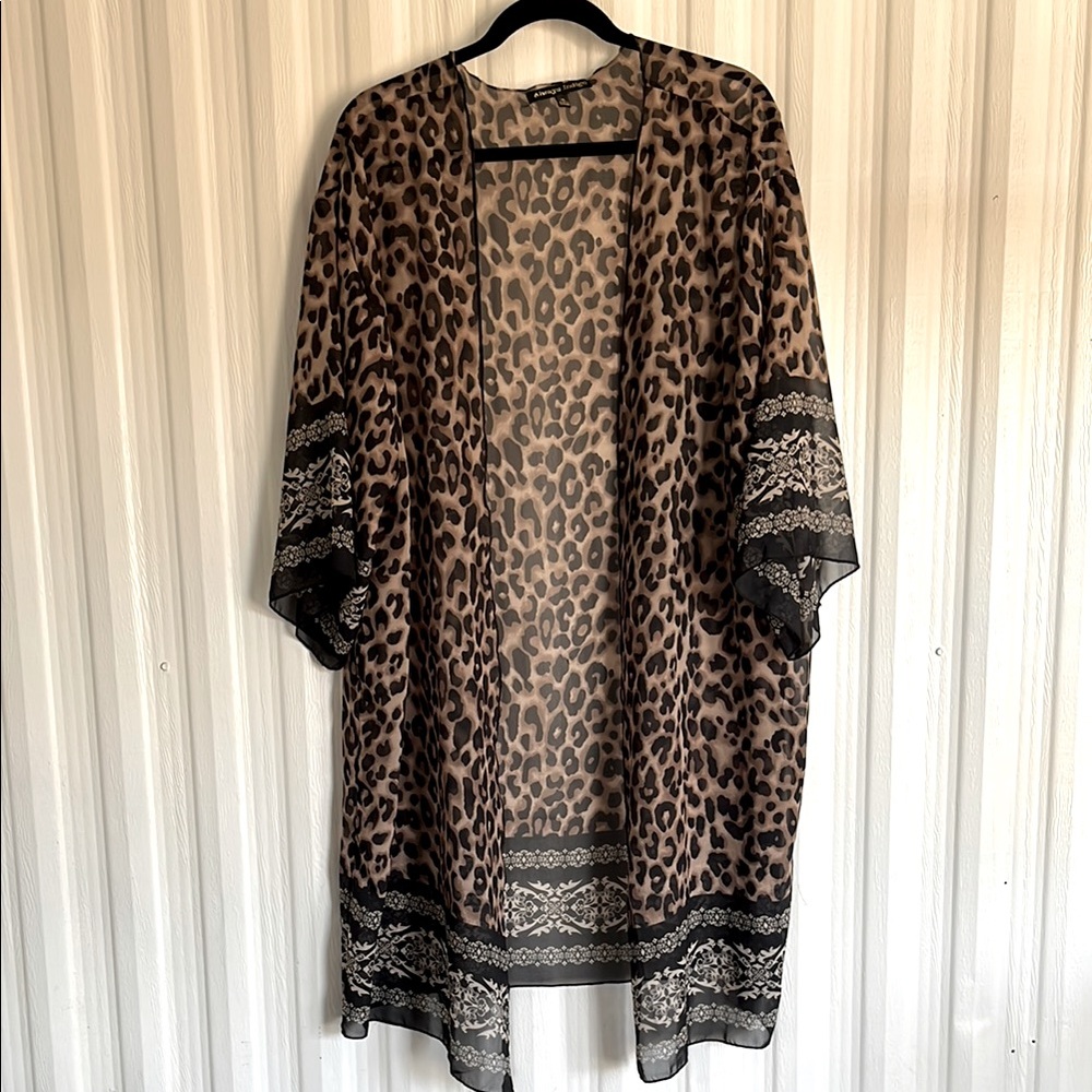 ALWAYS INDIGO Leopard Print Sheer‎ Kimono Womens XL